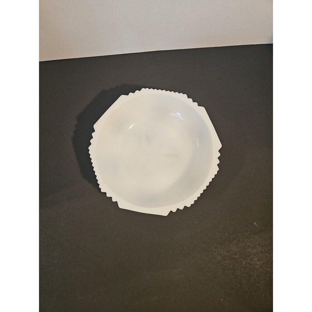 VTG Heavy WHITE MILK GLASS 3 Footed Candy BOWL Geometric